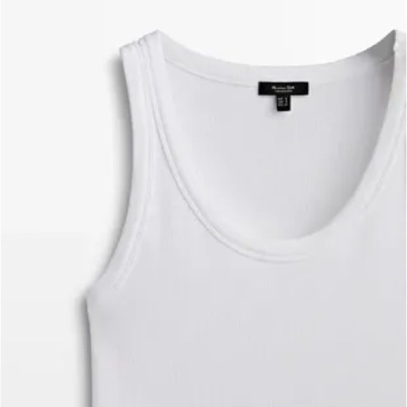NWT. Massimo Dutti White Cotton Ribbed Fabric Fitted Top. Size M. - Picture 6 of 11